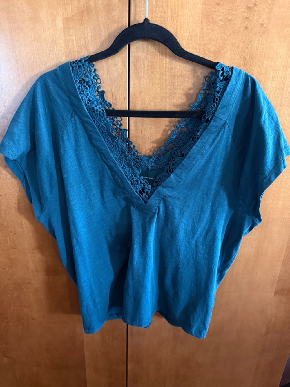 Anthropologie Teal Lace-Trim V-Neck Camisole